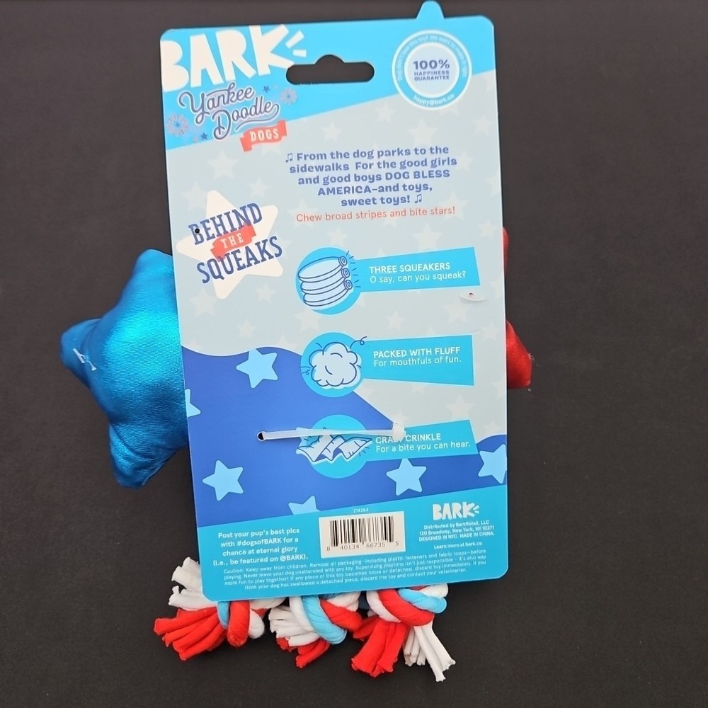 BARK‎ by Barkbox Yankee Doodle Star Squeaker Dog Toy XS/S 0-20lbs New - Picture 5 of 8